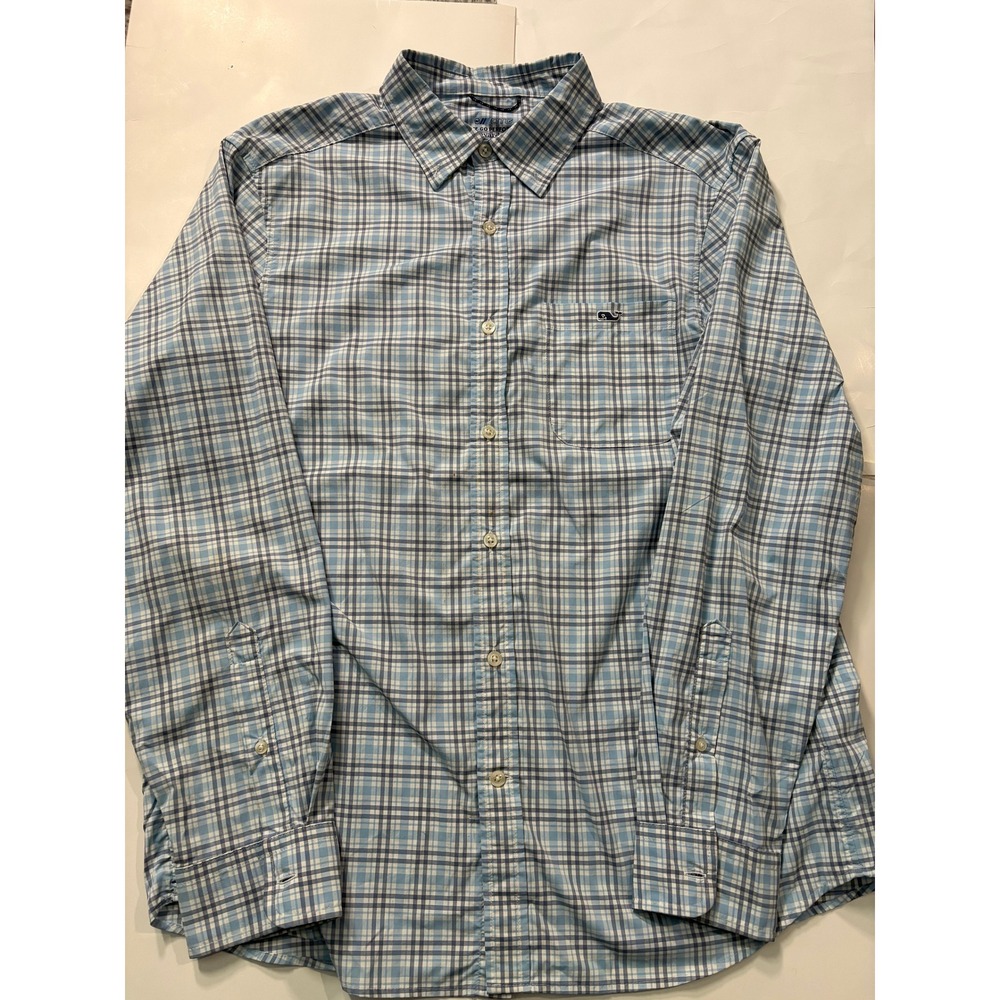 Vineyard Vines OTG Performance Button‎ Up Shirt Mens Medium Blue Plaid